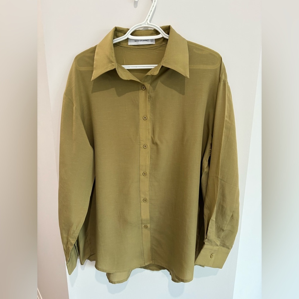 The Editor’s Market Olive Green Women’s Classy Elegant Office Button Down Shirt